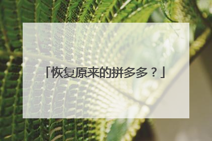 恢复原来的拼多多?