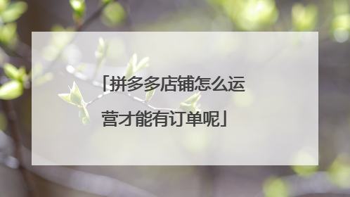 拼多多店铺怎么运营才能有订单呢